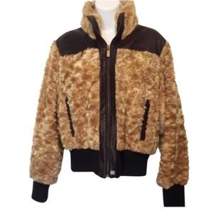 Azzure Leather Faux Fur & Leather Bomber Jacket